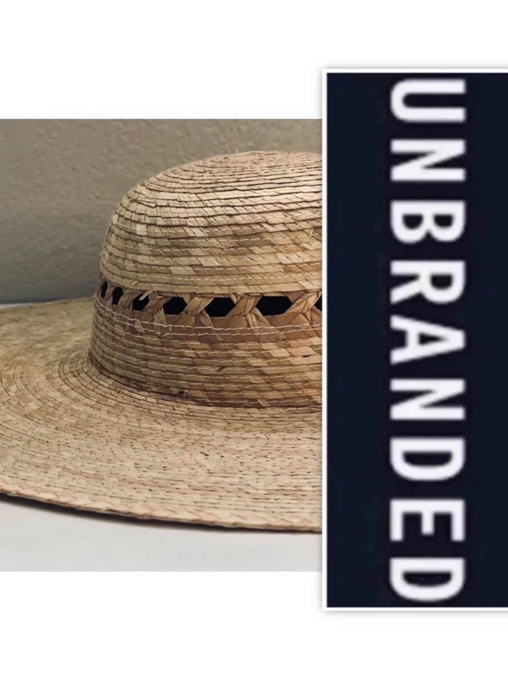 UNBRANDED Handcrafted Ranch Lattice Hat Natural Palm Wide Brim -